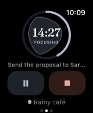 A focus session on Apple Watch, with 14:27 left.