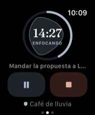 Una sesión de foco en el Apple Watch, con 14:27 por delante.